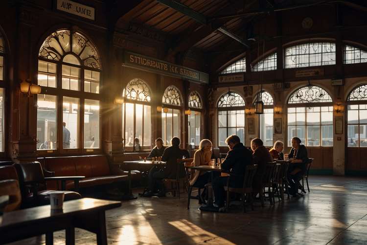 ✦ A Estação do Recomeço. A antiga estação de trem parecia respirar memórias. As paredes de tijolos guardavam o eco de despedidas,