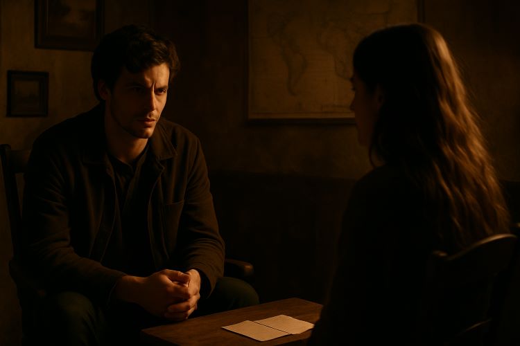 As Versões da Verdade. O olhar fixo na xícara de chá que esfriava sobre a mesa parecia esconder uma tempestade silenciosa.