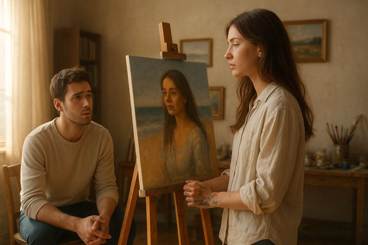 O Retrato Inacabado. Lucas sentou-se diante da tela, como já havia feito antes, sentindo o peso da memória cair sobre seus ombros.